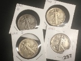 4 Walking Liberty Half 1940, 40-S,41-D,41-S