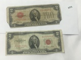 Lot of (2) Red Seal $2 Bills