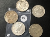 5x$ 1922, 1922-S, (2) 1923-S, 1925 Peace Dollars