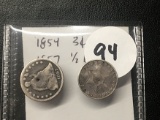 1854 3 Cent Pc., 1857 Seated Half Dime