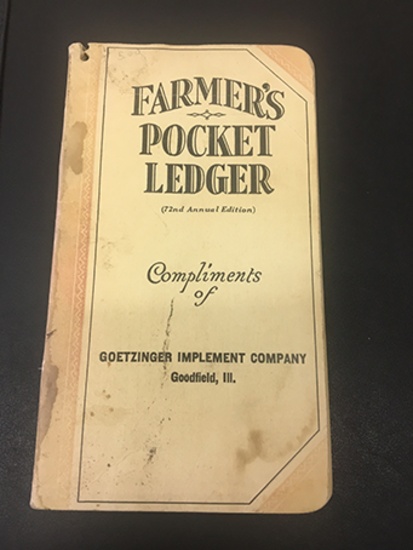 1938-39 Goetzinger Implement Co Goodfield IL Pocket Ledger, Faded but Unused Condition