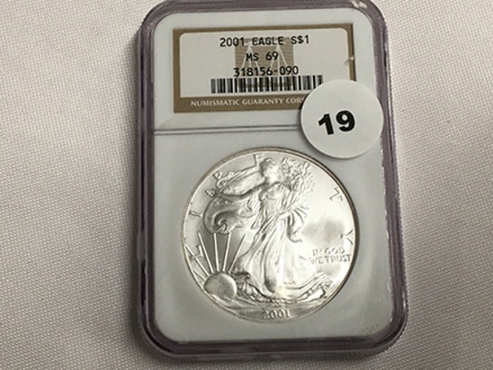 NGC Graded MS 69 2001 American Silver Eagle