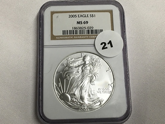 NGC Graded MS 69 2005 American Silver Eagle