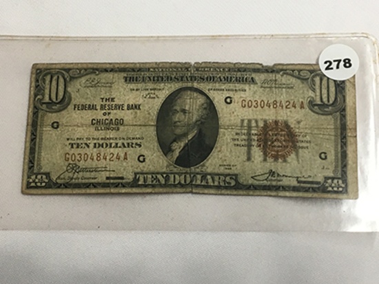 1929 $10 The Federal Reserve Bank of Chicago National Currency