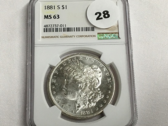 NGC Graded MS 63 1881-S Morgan Dollar