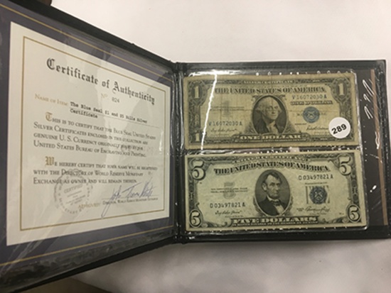 Blue Seal $1 & $5 Bills Silver Certificates