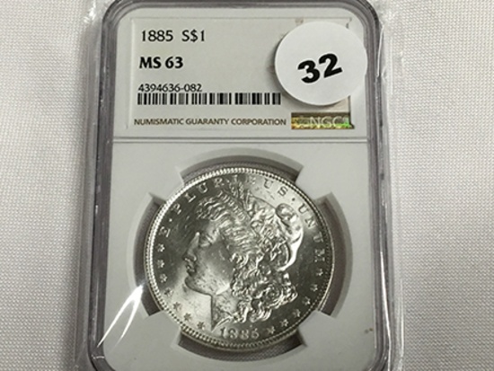 NGC Graded MS 63 1885 Morgan Dollar