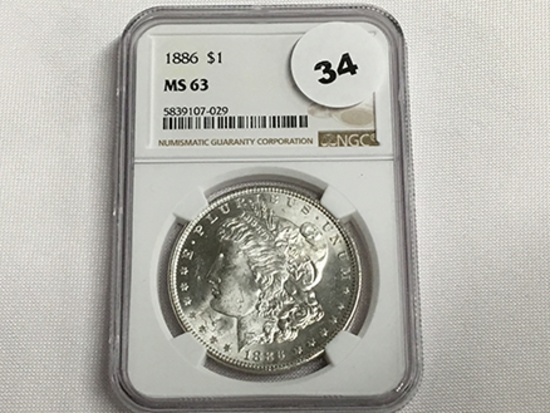 NGC Graded MS 63 1886 Morgan Dollar