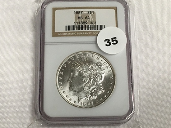 NGC Graded MS 64 1887 Morgan Dollar