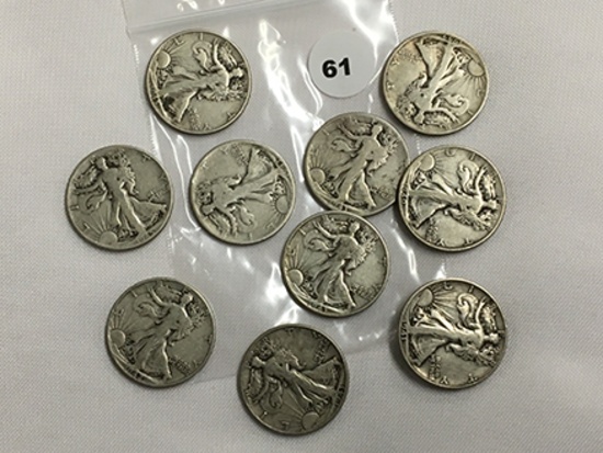 Lot of 10 Walking Liberty Half Dollars