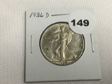1936-D Walking Liberty Half Unc