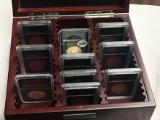 Cherrywood Box with (11) Kennedy Halves (3-40% Silver & 8-Clad) Unc