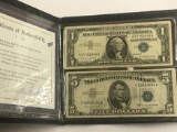 Blue Seal $1 & $5 Bills Silver Certificates