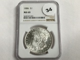 NGC Graded MS 63 1886 Morgan Dollar