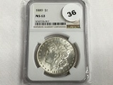 NGC Graded MS63 1889 Morgan Dollar