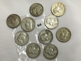 Lot of 10 Franklin Half Dollars