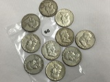 Lot of 10 Franklin Half Dollars