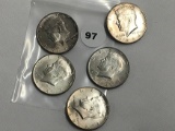 Lot of 5 1964 Silver Half Dollars