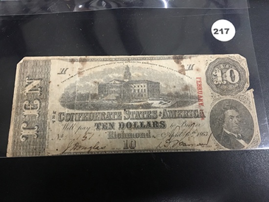 1863 Conferate $10 Note