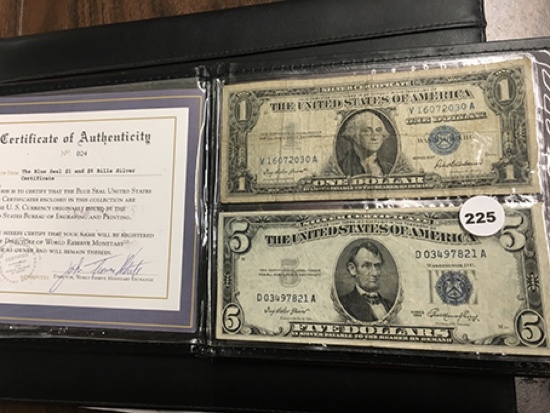 The Blue Seal $1 and $5 Bills Silver Certificate