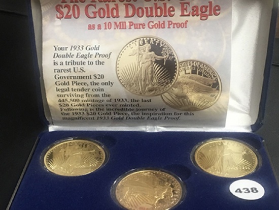 3pc Copies of 1933 Double Eagle 24kt/clad