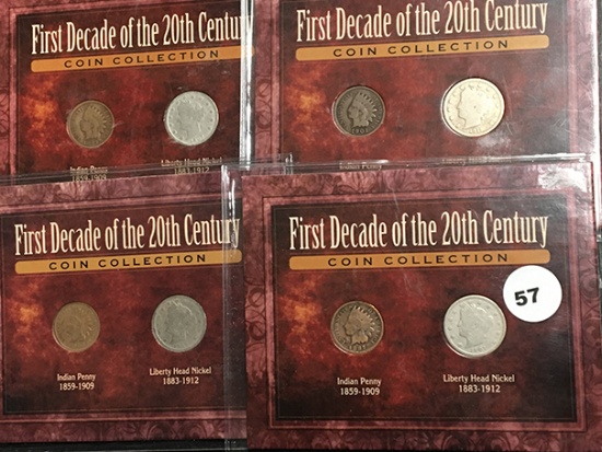 4 sets 1st Decade 20th Century coin collection, 4 Ind heads & 4 VC Nickels