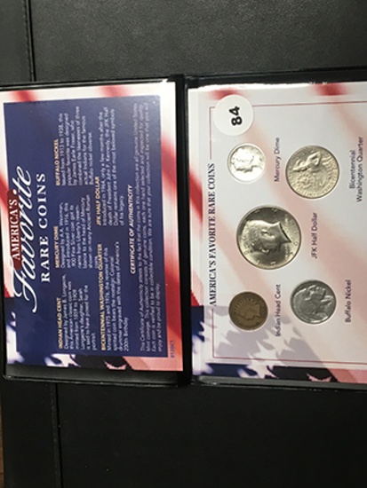 Group of 6 Americans favorite coins, Ind head penny, Mercury dime 2018 Kennedy ½ $ Qtr & Buffalo ni