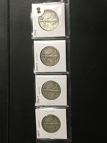 4 Walking liberty halves, 1942-1945 Circ