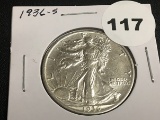 1936-S Walking liberty half AU