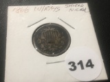 1866 Shield nickel with Rays