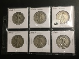 6 Walking Lib halves, 1943-1946 Circ