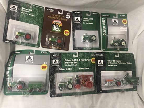 Lot of 7 Oliver Tractors, 1:64 scale