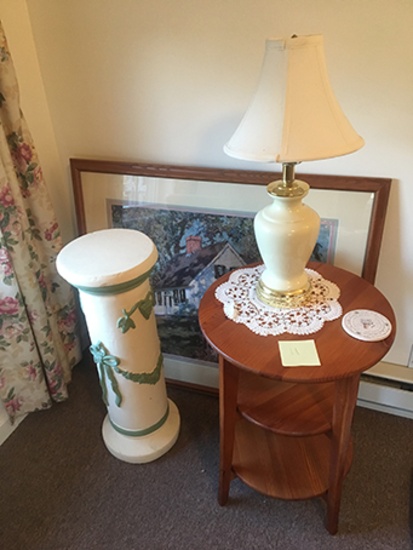 Flower Stand, Table, Lamp, Picture