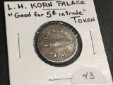 L.H.Korn Palace 5 cent trade token