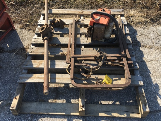 Hay fork, 045 chain saw, tap and die