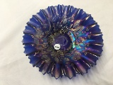 9 in. Blue carnival Good Luck bowl (no chips or cracks)