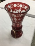 12 in. tall Bohemian glass vase (no chips or cracks)