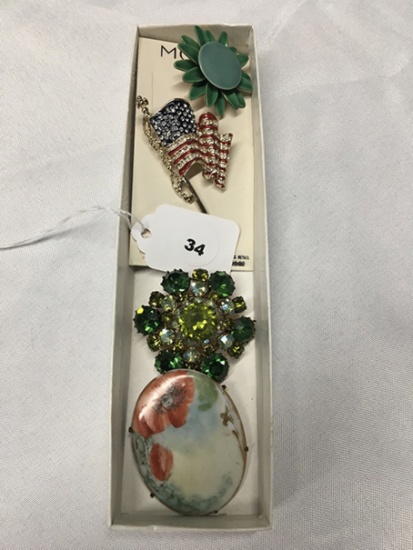 Sandor Pin,  Monet Flag Pin, Austria Pin, hand painted Porcelain pin