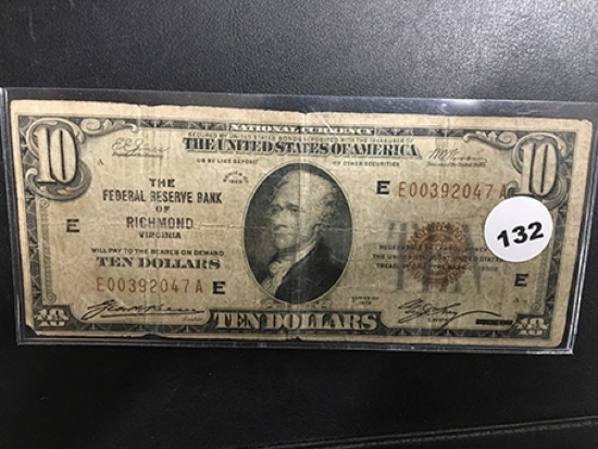 1929 $10 Federal Reserve Bank of Richmond Virginia Note
