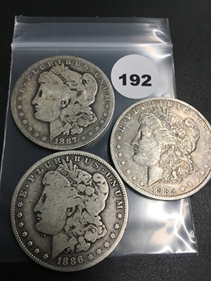 Lot of 3 1885-O, 86-O, 87-O Morgan Dollars
