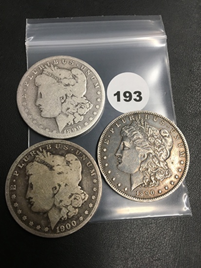 Lot of 3 1890-O, 99-O 1900-O Morgan Dollars