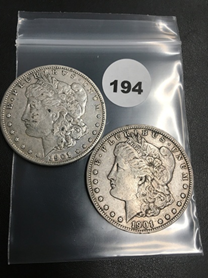Lot of 2 1901-O Morgan Dollars
