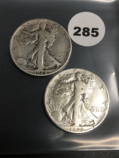 (2) 1928-S & 1929-D Walking Liberty Half Dollars