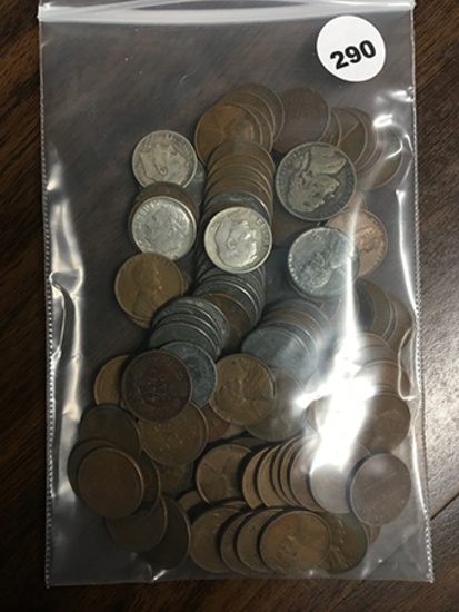 Lot of 108 Cents, 1943 War Nickel, (3) Silver Dimes