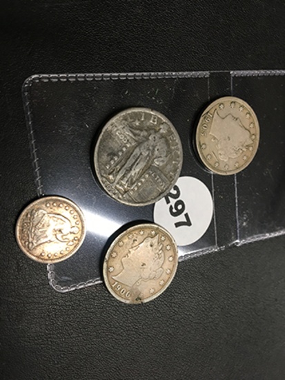 1928 Liberty Quarter, 1854 Half Dime, 1900, 05 V-Nickles
