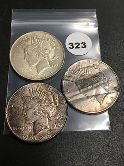 Lot of 3 1922, 95, 26-S Peace Dollars