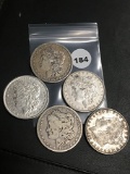Lot of 5 1879, 79,80,89,97 Morgan Dollars