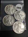 (4) 1941, 42, 43, 44 Walking Liberty Half Dollars