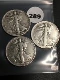 (3) 1945, 46, 47 Walking Liberty Half Dollars