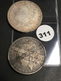 Lot of 2 1889, 1921 Morgan Dollars